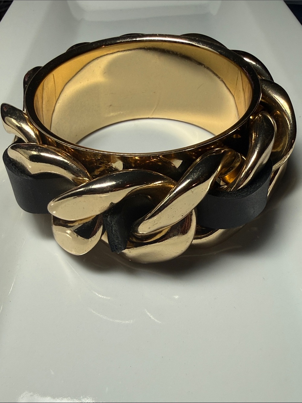Gold and Black Chain-Link Cuff Bracelet